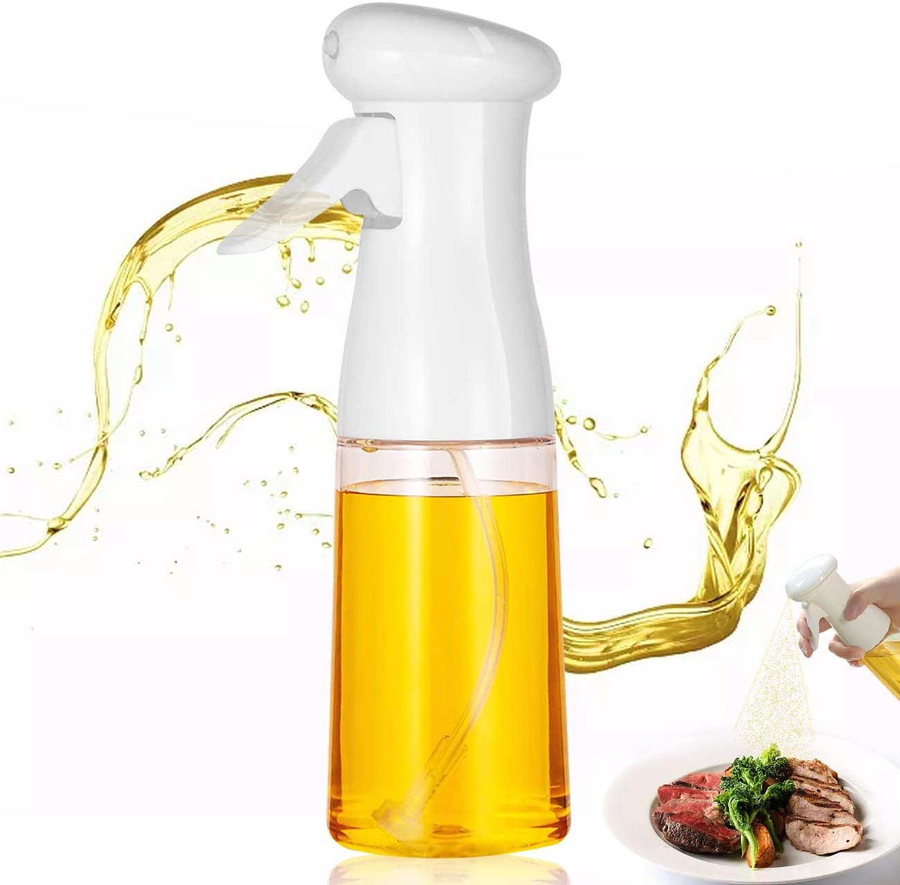 Vulevirtue Pulverizador Aceite 200ML,Pulverizador de aceite para  alimentos,Spray Aceite Cocina con Embudo,Dispensador de Aceitera Spray en